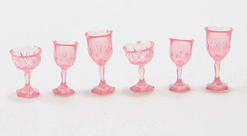 Dollhouse Miniature Cut Stemware, Pink, 6/Pc